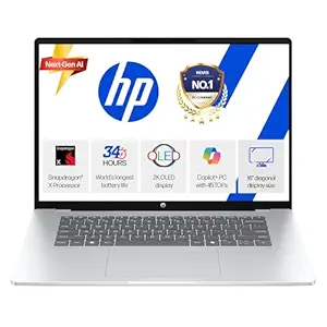 HP Omnibook 5 OLED (Previously Pavilion), Snapdragon X Processor (16GB LPDDR5x,1TB SSD) 2K OLED,16''/40.6cm, Win11, M365*Office24, Glacier Silver, 1.59kg, fb0001QU, Backlit, Next-Gen AI Laptop